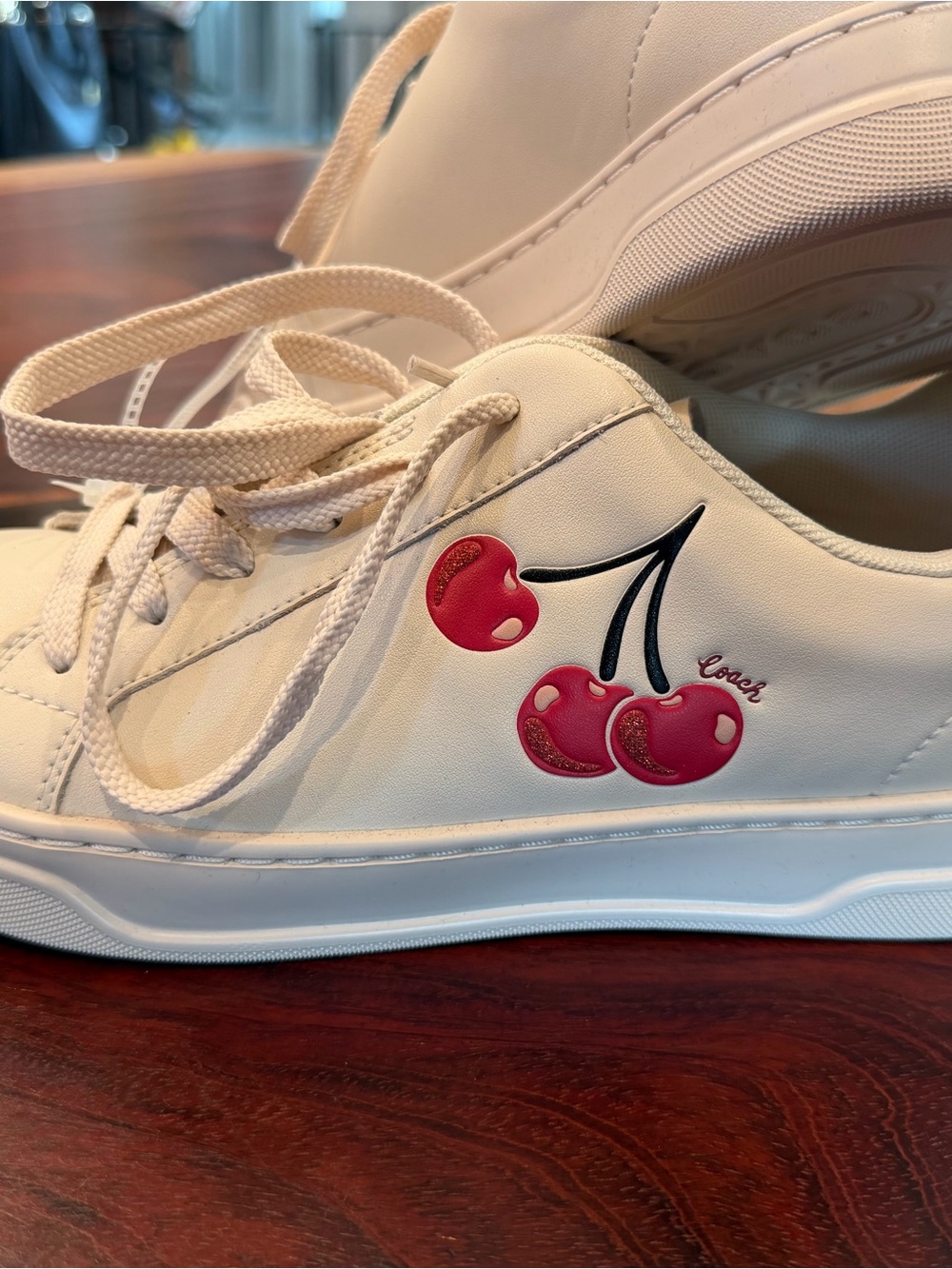 Coach High Line Sneakers Cherry Print White Leather 10 - Never Worn!
